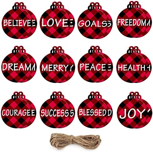 Yeshsq 24pcs 12 stilova božićna želja ukrasi za božićno drvce Buffalo Placin božićne želje ukras Viseći zanat drvene oznake za božićno