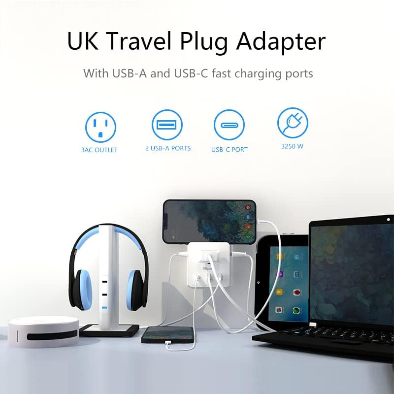 [2 pakiranje] UK ADAPTER UK IRSKE PUTOVANJE ADAPTER, HRPART International Travel Accessories, s 20W PD3.0 i QC3.0 Port Charge Mobile