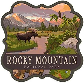 Die Cut naljepnica Nacionalni park Rocky Mountain, Moose i livada, Contour vinilna naljepnica 3 do 6 inča, velika