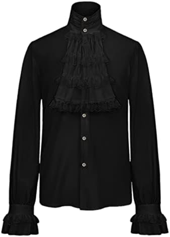 Crna renesansna košulja Zvona rukavi muški gotički vintage čipkasti košulja stalak za ovratnik dugi rukav košulja bluza