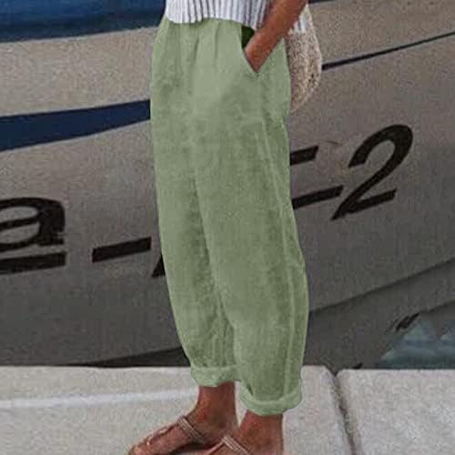 KCJGIKPOK Ladies Capri hlače, labave pamučne lanene platnene hlače s visokim strukom širokih nogu s džepovima ženske boho hlače