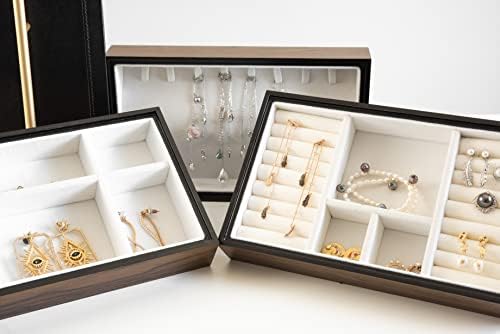 + Drvena kutija za nakit koja se može slagati, ladice, organizator za pohranu, vitrina, PU koža, za zaradu, prstenje, ogrlica, privjesak,