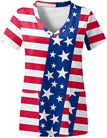 4. srpnja košulje za žene sa zastavom SAD-a ljetna majica kratkih rukava s izrezom u obliku slova U I 2 džepa bluze Svečana ležerna