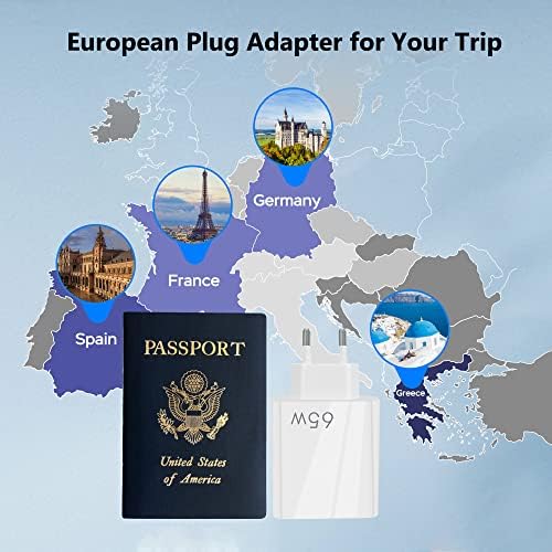 Europski adapter za putnički čep s USB 6.6A, 2 USB C 3 USB A, Ligiyir US to Europe priključite adapter s 5 USB punjača, međunarodni