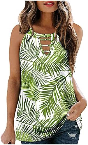 Havajski vrhovi na plaži za ženske palmine lišće Print Camisoles labavi udubljeni u šupljinu košulje za prsluk za tuniku za žene za