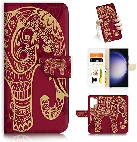 za Samsung S23 Ultra, za Samsung Galaxy S23 Ultra, Dizajnerska torbica-novčanik s gornjim poklopcem za telefon, A21111 Tribal Red Elephant