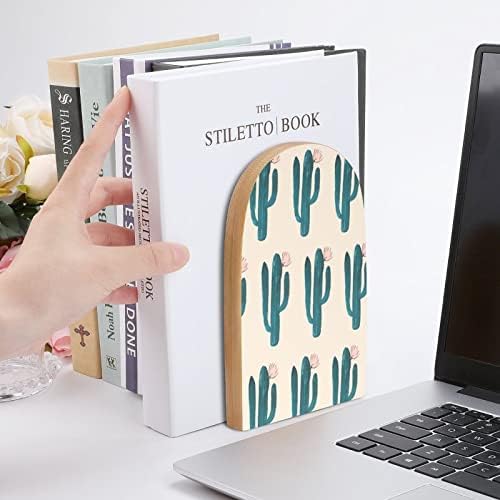 Drveni ukrasni držači za knjige s printom Kaktusa neklizajuća polica za knjige 1 par 7 inča 5 inča