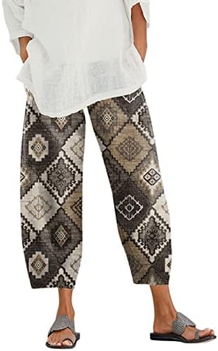 Pamučne lanene Capri hlače za žene ljetne casual Capri hlače s širokim boho džepovima udobne hlače za plažu