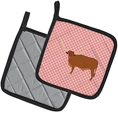 Caroline's Treasures bb7823pTHD Ankole-Watusu krava ružičasta provjerava par držača lonca, kuhinjska toplina otporna na držači lonaca