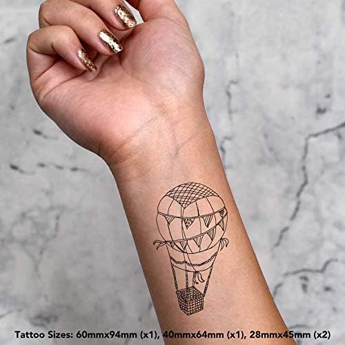 Azeeda 4 X 'Balon s vrućim zrakom' Privremene tetovaže