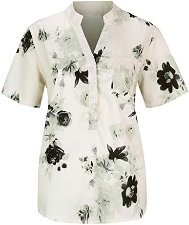 Ljetne košulje za žene kratke rukave labavi fit s-5xl cvjetni trendovski ležerni gumb dolje v vratni vrhovi majice