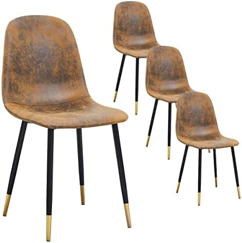Set stolica za blagovanje od 4, klasične kuhinjske stolice u stilu srednjeg stoljeća s metalnim nogama od crnog zlata, naglašene stolice,