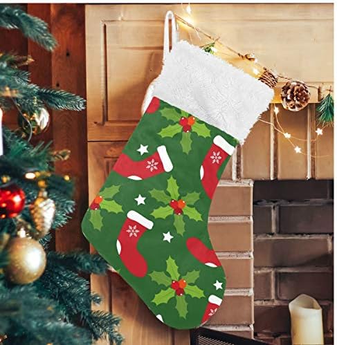 Alaza božićne čarape Božićna crvena čarapa Holly ostavlja bobice klasične personalizirane velike čarape ukrase za obiteljsku prazničnu