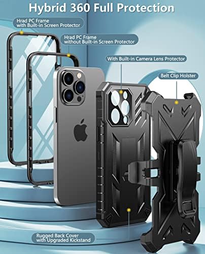 FNTCASE za iPhone 14 Pro Max CASE: Vojni razred robusni poklopac mobitela s Kickstand & futrolom | Zaštitni odbojnik TPU -a otporan