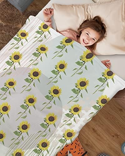 Dječje deke meko ugodno bacanje deka za djevojčice Dječaci Suncokret Plant Lines Geometry Dječji pokrivač, slatka mala pokrivač za
