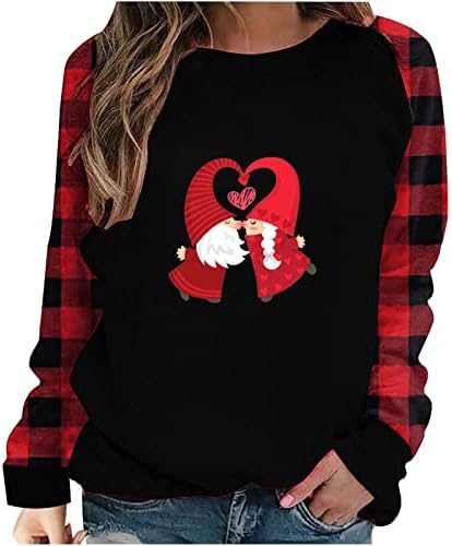 Valentinovo košulje žene bluza Ljubav srce grafički majice s dugim rukavima košulja za spajanje buffalo karirana pulover gornja tunika