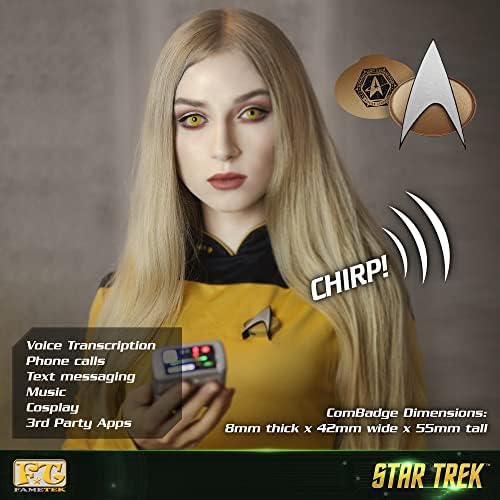 Star Trek Bluetooth Combadge, komunikator s chirp zvučnim efektom, mikrofonom i zvučnicima u paketu s bežičnim punjačem Star Trek Qi,