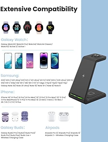 Bežično punjenje postaja JoyGeek za Samsung, nadograđena stalak postaja za Android, bežični punjač 3-u-1 za Samsung Galaxy Watch5/4/3/
