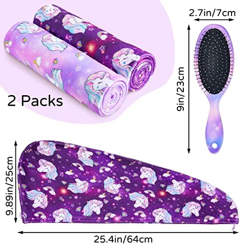 Fiobee Microfiber ručnika za kosu za djecu, 2 pakiranja kose za sušenje ručnika za kosu za djecu mokri četkica za detangiranje četkica