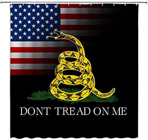 FSFUSVK 4. srpnja zavjesa za tuširanje Dan neovisnosti američke zastave Dan sjećanja Žuta crtana zmija predsjednici Dan SAD -a zastava