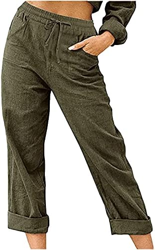 Skdogdt capris za žene casual ljeto latne hlače visokog elastičnog struka labave hlače s širokim nogama meke hlače s džepovima