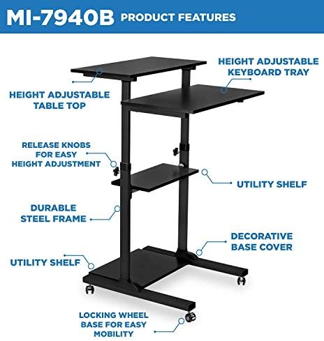 Mount-it! Mobilni stojeći stol, visina podesiva računalna radna stanica u paketu s dvostrukim monitorom | Dvije teške ruke podesive