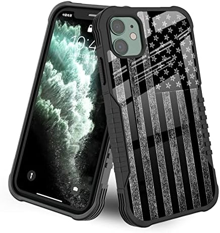 LANJINDENG IPhone 11 CASE Crno-bijela američka zastava Dizajn za muškarce [otpor na udarce] [Anti-Scchatch] [Anti-Slip] [Camera Bezel]