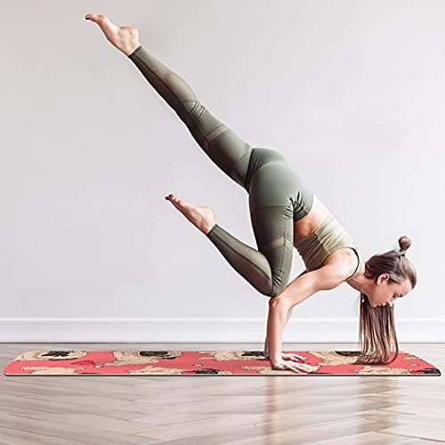 Debela Protuklizna prostirka za jogu i fitness 1/4 s uzorkom pametnog ružičastog mopsa za joga pilates i podnu kondiciju