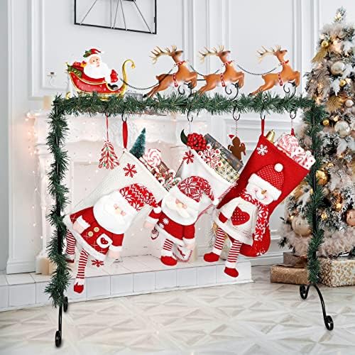 Stalak za božićnu čarapu sa 6 vješalica za božićne ukrase, metalni božićni čarapa za vješalice s Djedom i božićnom lovcama za pod