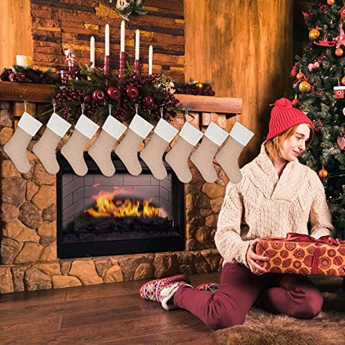 Sunshane Burlap Božićne čarape Xmas Kamin Viseće čarape ukrašavaju čarape za božićni ukras DIY Craft