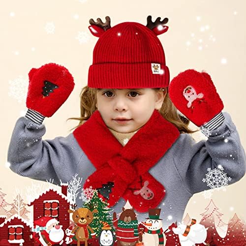 QVKARW rukavice plus slatka božićna odijelo šal šešir za dječji šal šarf set rogovi trodijelni baršunasti vuneni šal šarf odijelo