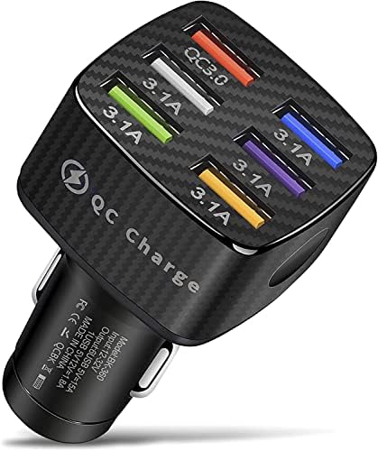 Adapter za auto punjač, 6 multiport kartice USB, Brzi punjač, uključuje QC 3.0 i 5 drugim lukama, Pribor za unutrašnjost automobila,