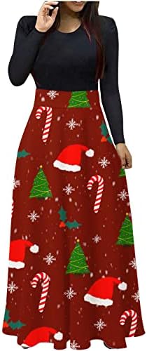 Tifzhadiao ženke božićne maxi haljine božićni tiskani visoki struk duga haljina dugih rukava Empire struk puna dužina maxi haljina