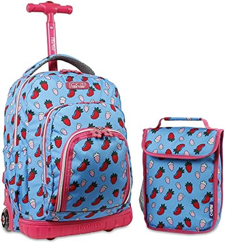 Dječji ruksak na kotačima s bombonima i vrećicom za ručak, jagoda, Jedna veličina