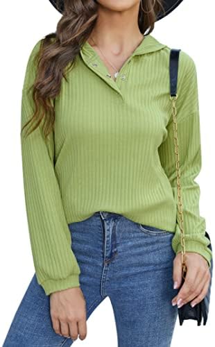 Kojooin ženska proljetna majica s V-izrezom tanka ležerna labava gumba up pulover kapuljača