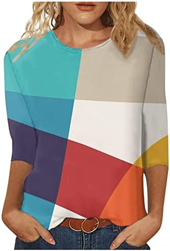 Dame čamce za vrat bluze casual vrhovi za tinejdžerku 3/4 rukava colorblock mramorni print jesenski ljetni bluza odjeća