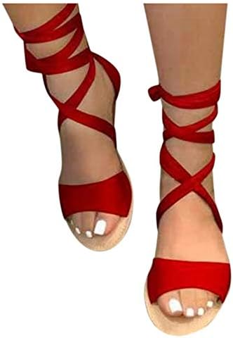Masbird sandale za žene, odjevene ravne sandale udobne slatke kristalne sandale čipke up casual tanga sandalije s pijeskom cipela