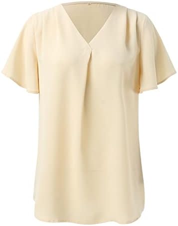 Pamučna ženska proljetno-ljetna stilska elegantna majica s ovratnikom u obliku slova u, bluza s nabranim rukavima za žene, ženske bluze