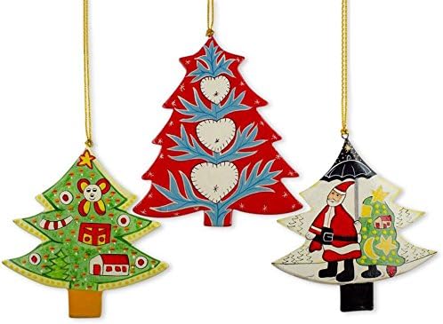 Set od 3 Djeda Mraza i božićnih drveća drveni božićni ukrasi