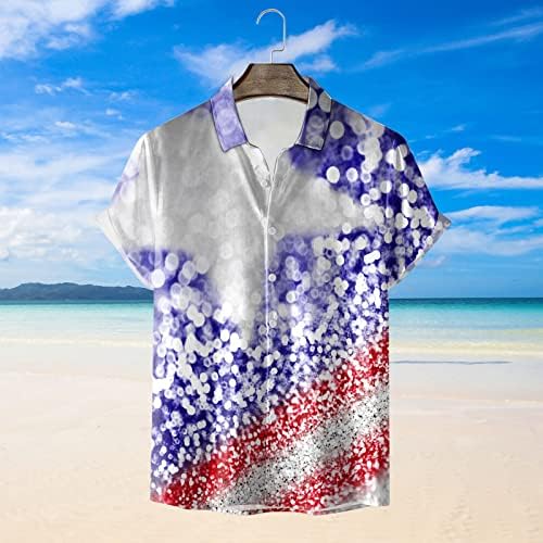 XXBR Havajske košulje za muškarce, Dan neovisnosti, gumb kratkih rukava Down Ljetna majica opuštena prikladna ležerna plaža na plaži