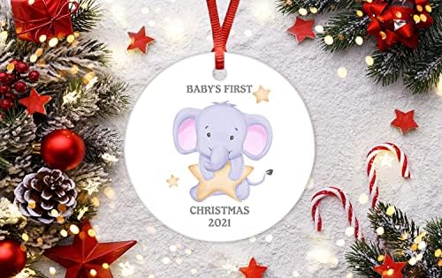 Dječji prvi božićni ukras Slatki slon keramički ukras Moj prvi božićni ukras 2021. 3 inčni porculanski ukras poklon za dječaka djevojčicu