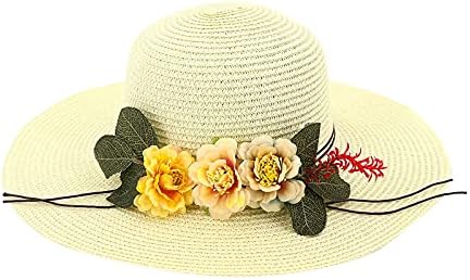 Ležerni ženski slamnati šešir za plažu sa suncobranom prekriven kremom za sunčanje cvjetni šešir