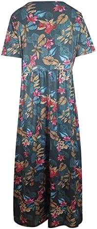 Žene plus veličine O-Neck cvjetni print vintage kratki rukav duga maxi haljina