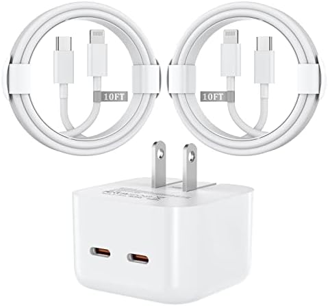 [Apple MFI certificiran] iPhone Brzi punjač, ​​35W dvostruki USB-C zidni punjač sklopivi prijenosni utikač s 2 pakiranja dugačak 10