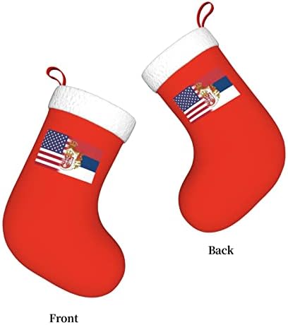 TZT američka zastava i srpska zastava božićne čarape, božićni blagdanski zabavi za obiteljske odmor ukrasi 18-inčni