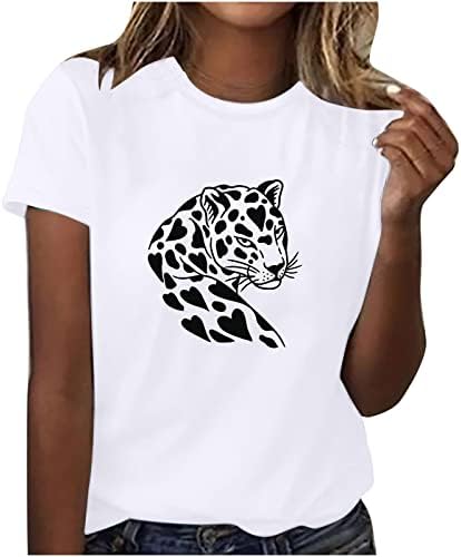 Ženske ljetne leopardove tiskane majice Crewneck Kratki rukav smiješna slatka životinja grafičke majice vrhove