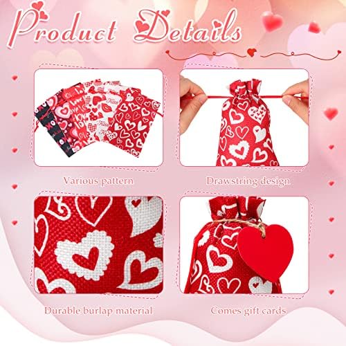 RIAKRUM 36 komada poklon vrećice za Valentinovo s vrećicama za srce s lanenom zabavom vrećica s srčanim mini vjenčanim poklon vrećicama