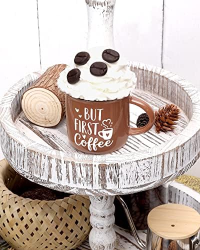Dekor kave za kavu s lažnim šlapom za vrhnje šalice, ali prva kava dekor seoska kuća rustikalni stol ukras keramičke mini šalice kuhinjsko