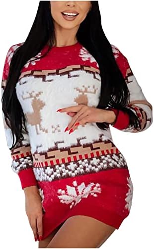 Ruziyoog Žene kornjače za džemper dugih rukava Božićna ružna ružna tunična haljina pletenica Slim Fit Bodycon haljina