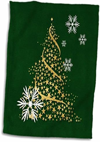 3d ruža od lažnog zlatnog lista božićno drvce s bijelim pahuljicama i zelenim ručnikom za ruke, 15 x 22, višebojan